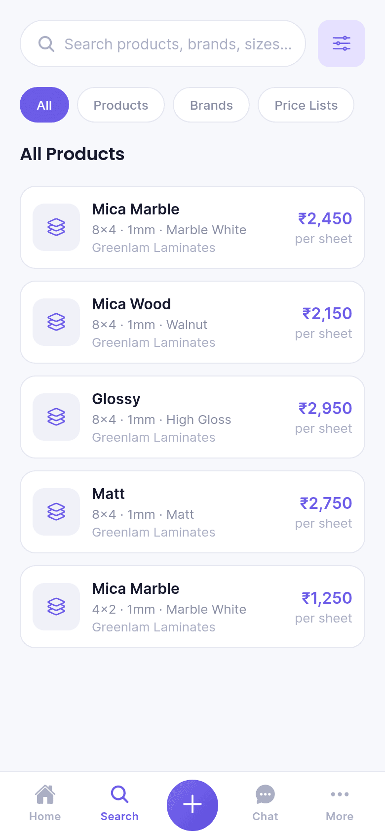 Searching products in Pricio AI